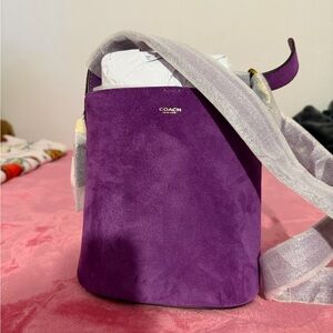 COACH Purple Suede Bucket Crossbody with Gold Logo